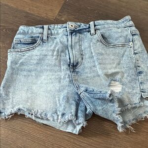 BCBGeneration Washed Blue Frayed Jean Shorts